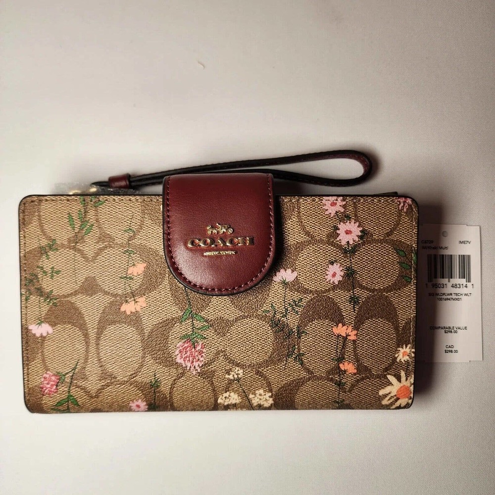 NWT Coach C8729 Tech Wallet In Signature Canvas With Wildflower Print $268 - Picture 1 of 3